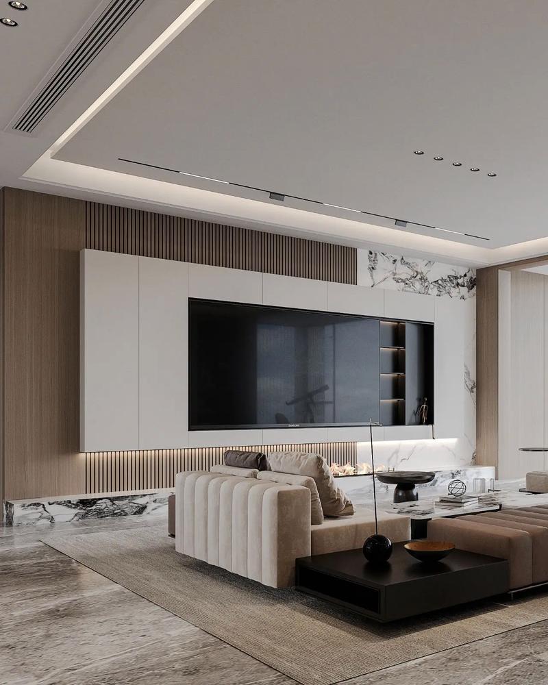 大宅装修效果图-农村的两层小别墅怎么装修好？客厅全屋贴瓷砖，电视背景墙该怎么设计？